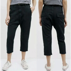 Nili Lotan 2 Linen Luna Pant $395  Slouchy Drop Crotch Cotton Cropped Navy Black